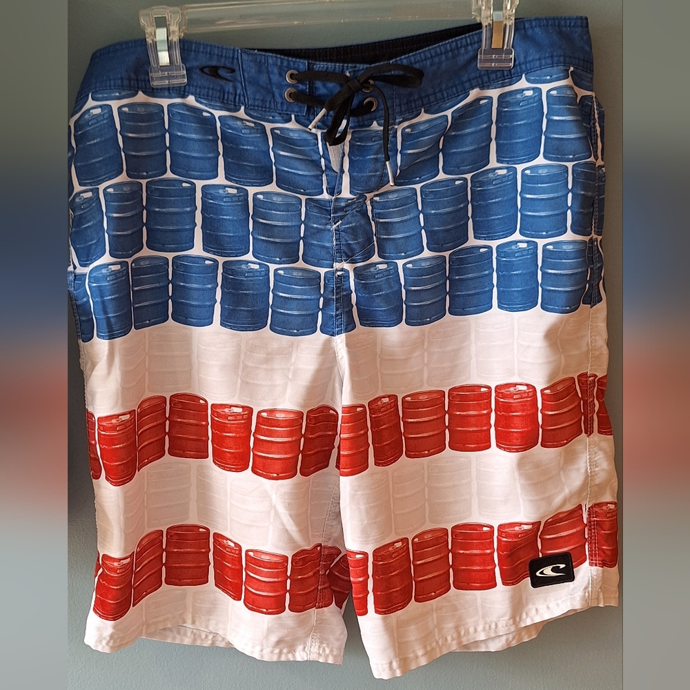 O'neill Men's Blue and Red Patterned Board Shorts